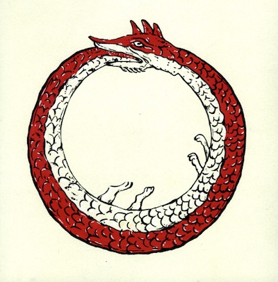 A medieval depiction of an ouroboros