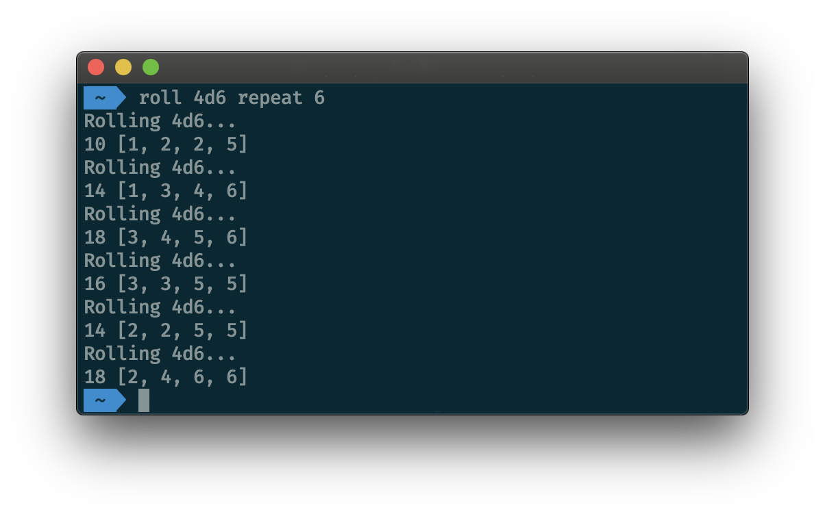 Command line die roller example